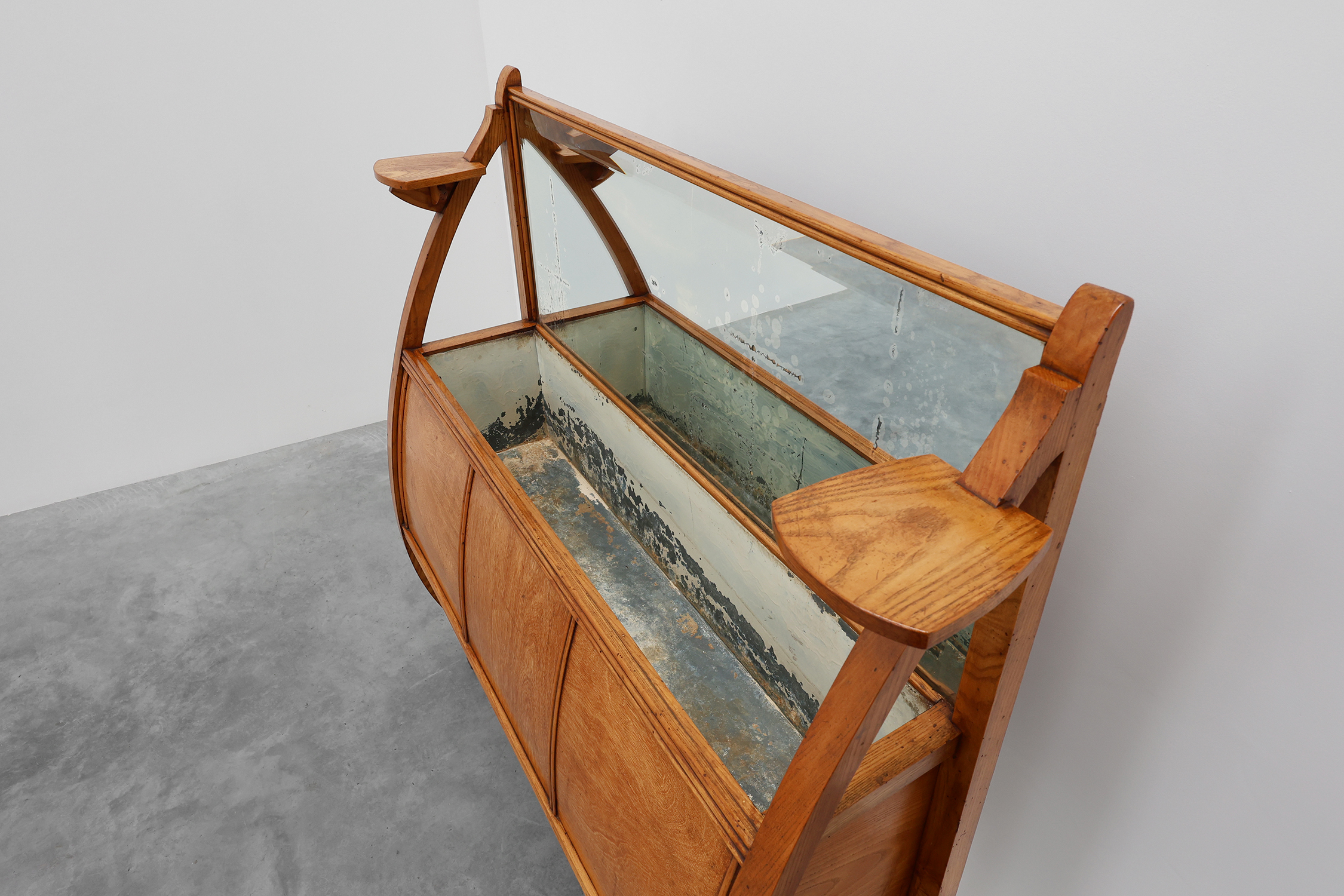 Art Deco buffet, planter or liquor cabinet in wood with mirror, France 1920sthumbnail